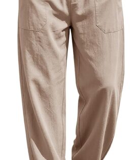 Men's Cotton Linen Pants Elastic Waist Drawstring Casual Trouser Lightweight Straight-Legs Loose Beach Yoga Pants