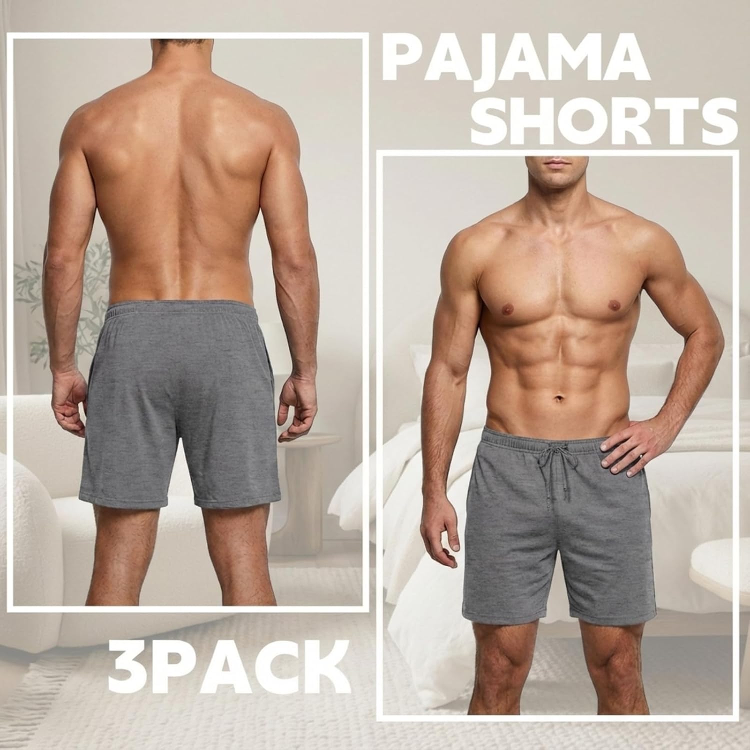 3 Pack Men's Pajama Shorts Sp Lounge Shorts Spwear Pants Big and Tall Sp Pj Bottoms Elastic Waist with Pockets - Image 2