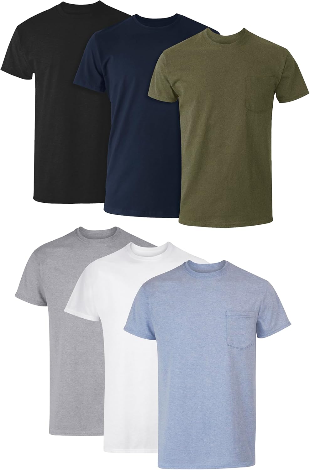 Men's Cotton Pocket T-Shirt, Moisture-Wicking with Odor Control, Assorted, 6-Pack