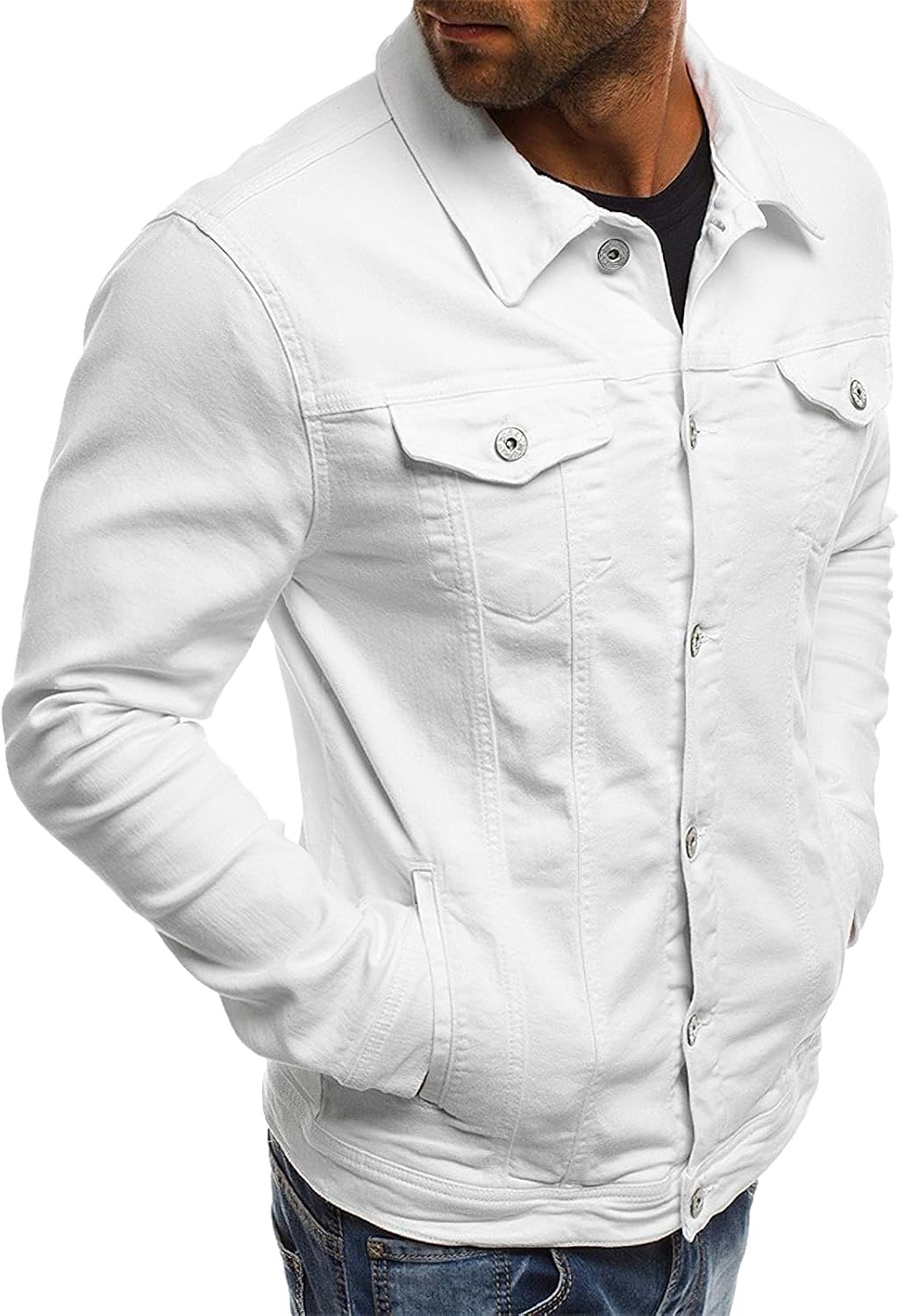 Men's Casual Classic Denim Jacket Slim Fit Fashion Jean Coat - Image 2