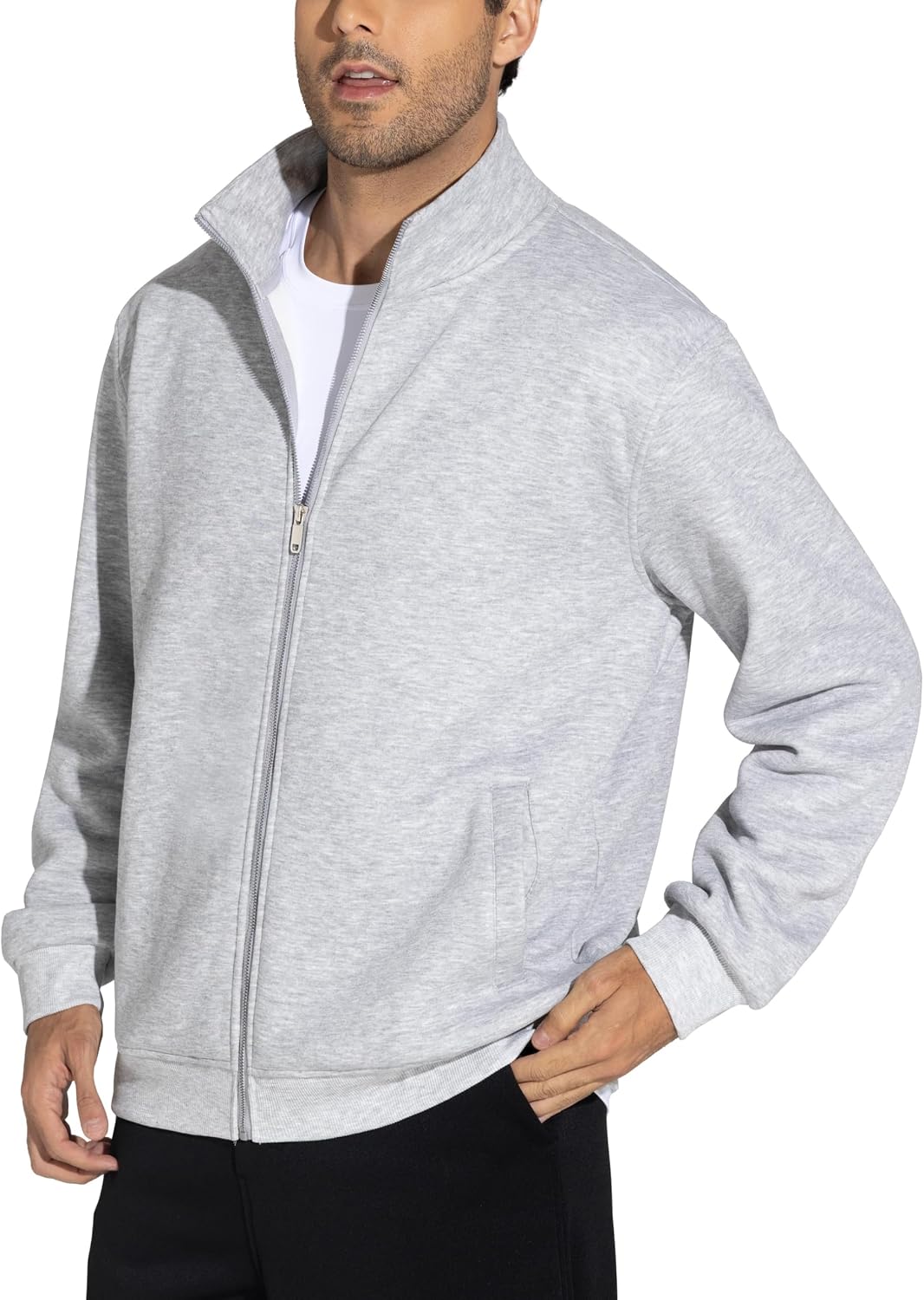 Men's Fleece Full Zip Up Sweatshirts Mock Neck Long Sleeves Workout Jacket with Pockets - Image 2