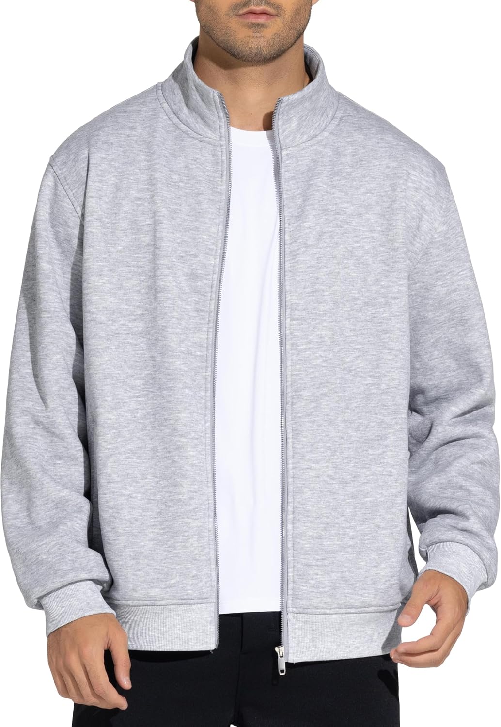 Men's Fleece Full Zip Up Sweatshirts Mock Neck Long Sleeves Workout Jacket with Pockets